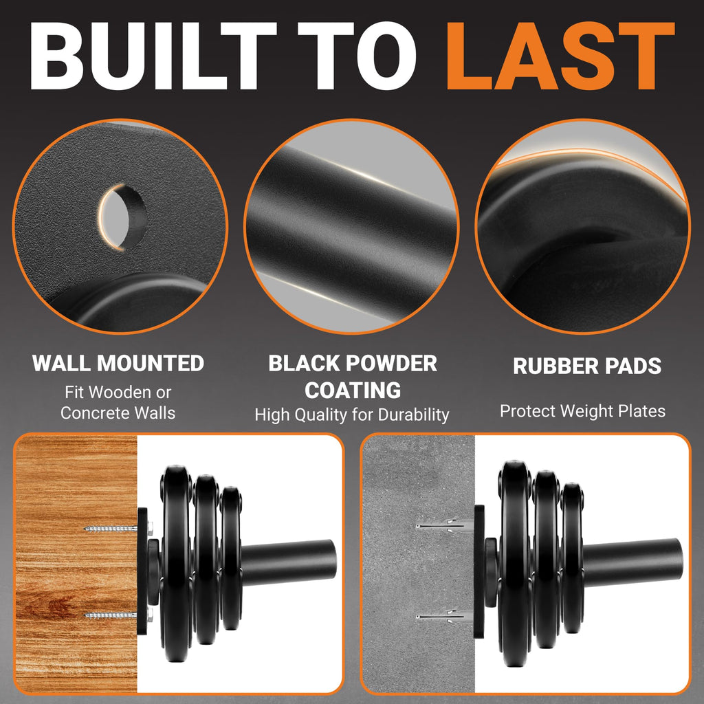 Yes4All Wall Mounted Weight Plate Holder - Fit 2inch Olympic Weight Plates, Protective Rubber Pad