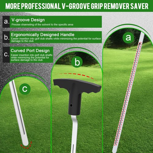 Golf Grip Removal Tool, 11" V-Groove Grip Remover Saver for Standard Length Swinging Grips, High-Carbon Steel Golf Club Regripping Kit, Golf Grip Tool, Grip Repair Tool, Golf Supplies - 1Pcs, Black