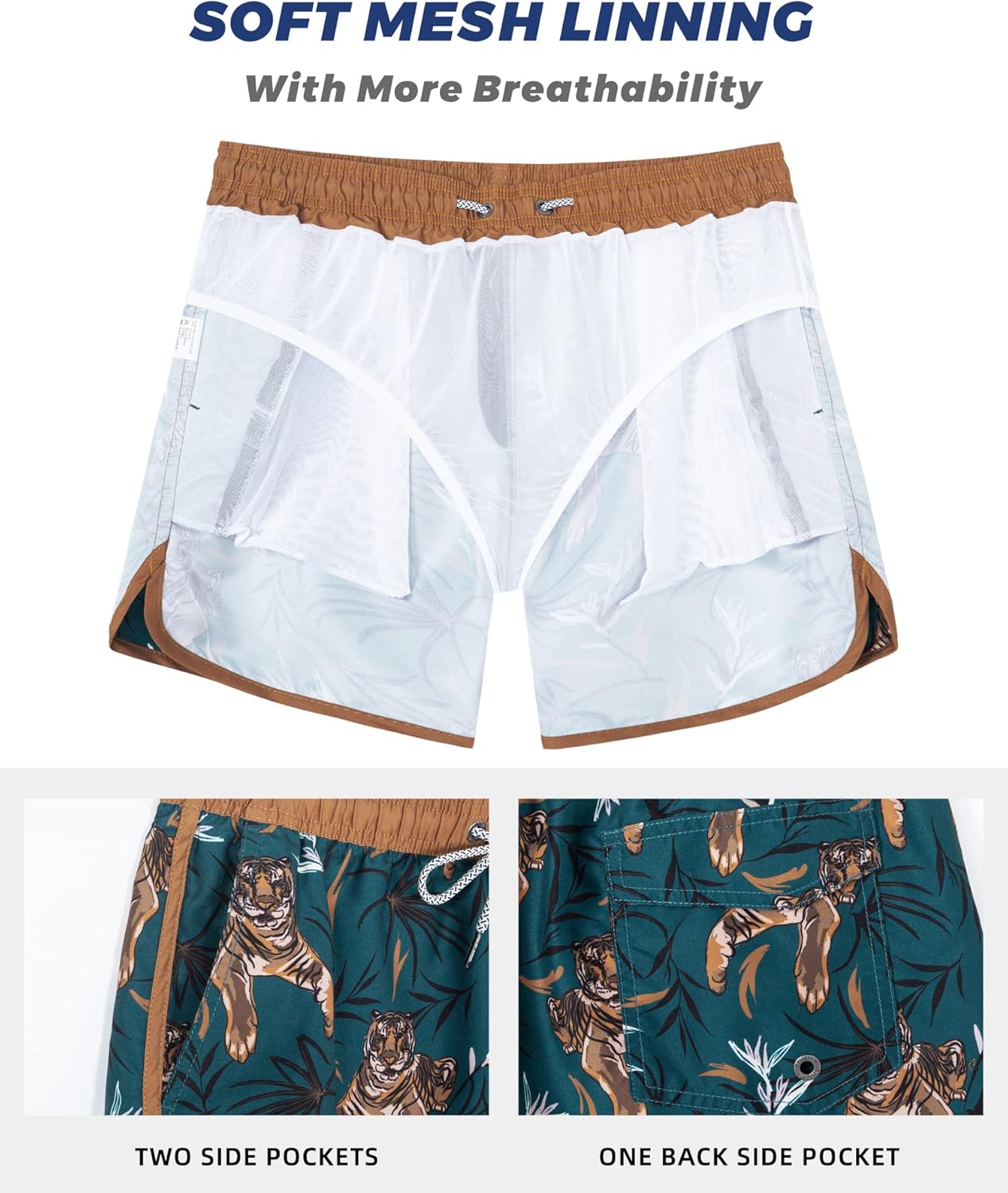 Surf Cuz Men's Swim Trunks - Vintage 80s/90s Retro Bathing Suits with Mesh Lining | Comfortable Fit