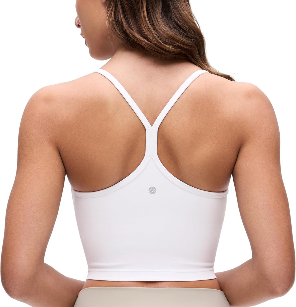 CRZ YOGA Butterluxe Y-Back Crop Tank Top for Women - Padded Longline Sports Bra in Spaghetti Straps