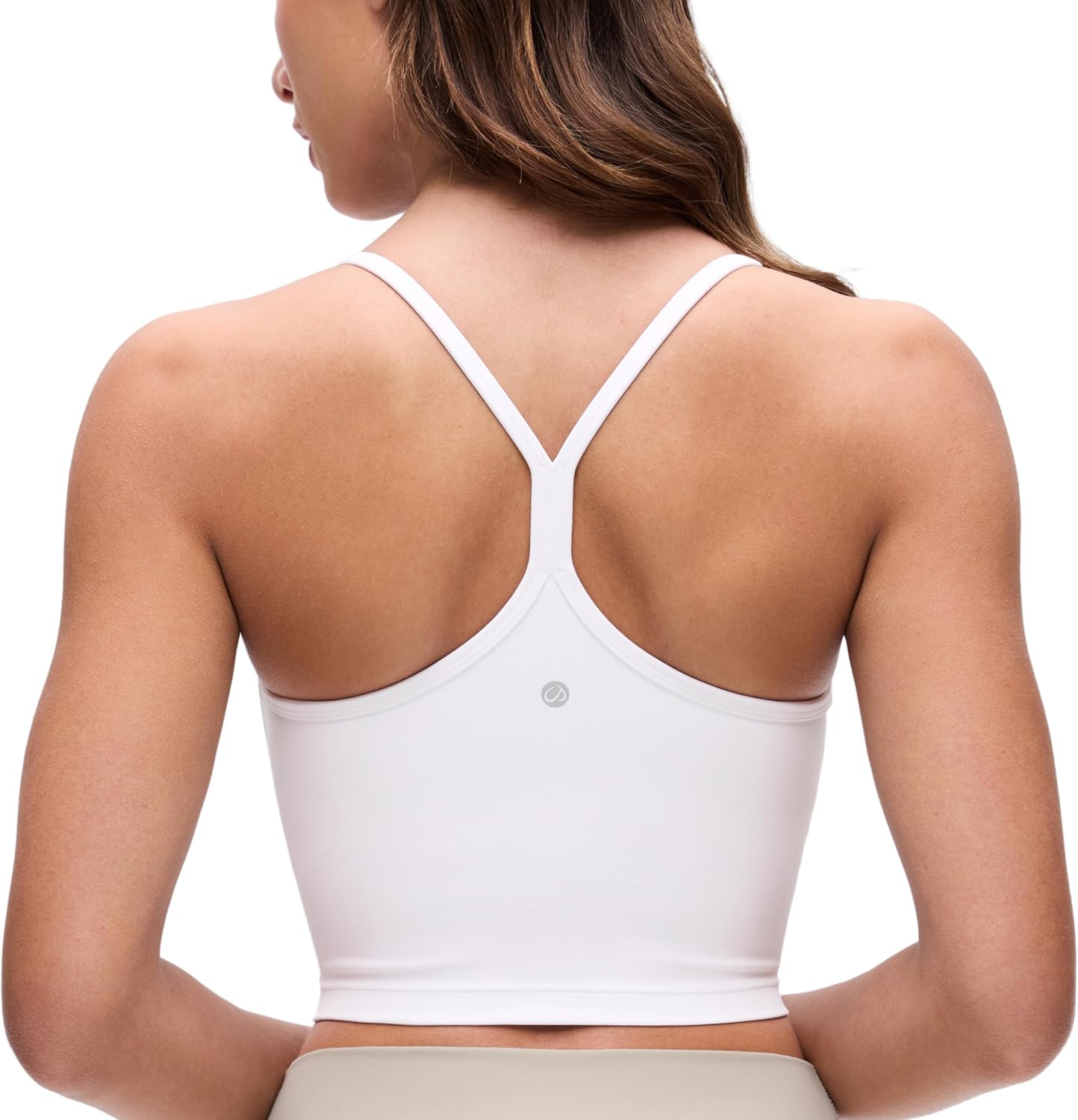 CRZ YOGA Butterluxe Y-Back Crop Tank Top for Women - Padded Longline Sports Bra in Spaghetti Straps