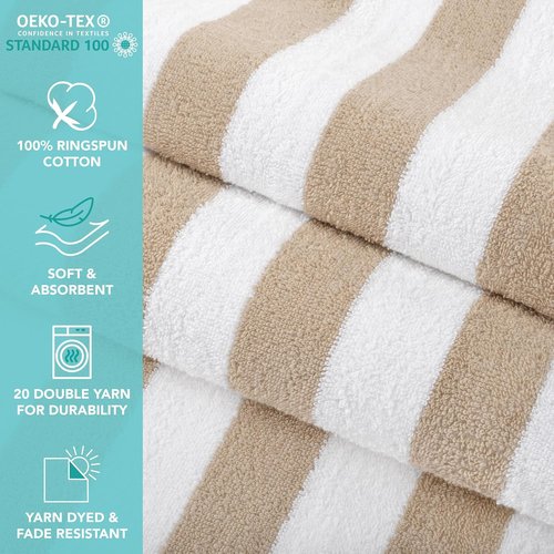 Arkwright California Cabana Stripe Beach Towels - Pack of 4, Oversized 30 x 70 in, Quick-Dry 100% Cotton Set