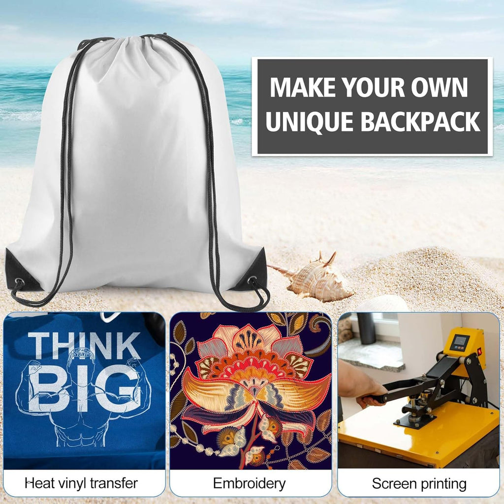 PLULON Drawstring Backpack Set - 6 White Cinch Sacks for Gym, Yoga & Travel Activities