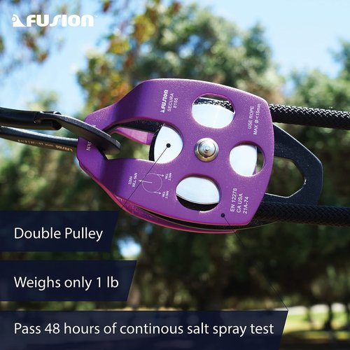 Fusion Climb Lightweight and Durable Aero Space Aluminum Alloy Double Pulley Swing Plate 32kN for Progress Capture System Rigging Hauling Rescue Arborist Tree Climbing