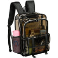 KUI WAN Clear Backpack, 15 inch Heavy Duty See Through Backpack for Boys and Girls Clear Book Bag with Multi-pockets, Brown