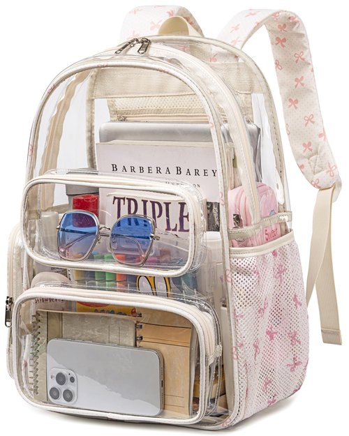 BTOOP Clear Backpack Heavy Duty Transparent Backpack 17" See Through Bookbag for College Work Festival Security with Padded Strap Large Capacity