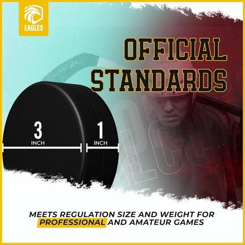 EAGLES Ice Hockey Pucks - Official Regulation Weight & Size | High-Grade 6 oz Diameter, 3" Thickness, Black