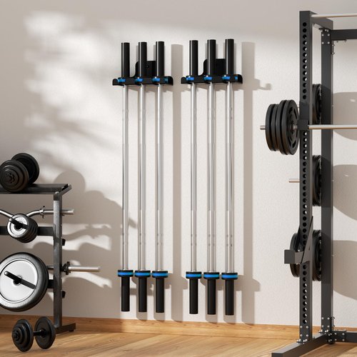 ZGJWJYUU Barbell Wall Holder,Garage Gym Bar Wall Rack with 3 Bar Holders,Olympic Hanger Vertical Barbell Mount Rack,Space Saving Commercial or Home Gym Accessory,Holds Under 33mm Bar Size(Black)