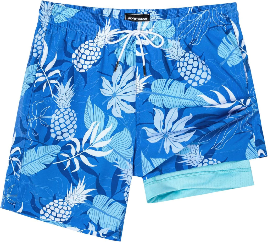 Surf Cuz Men's Swim Trunks - Quick-Dry 7" Swim Shorts with Compression Liner for Comfort