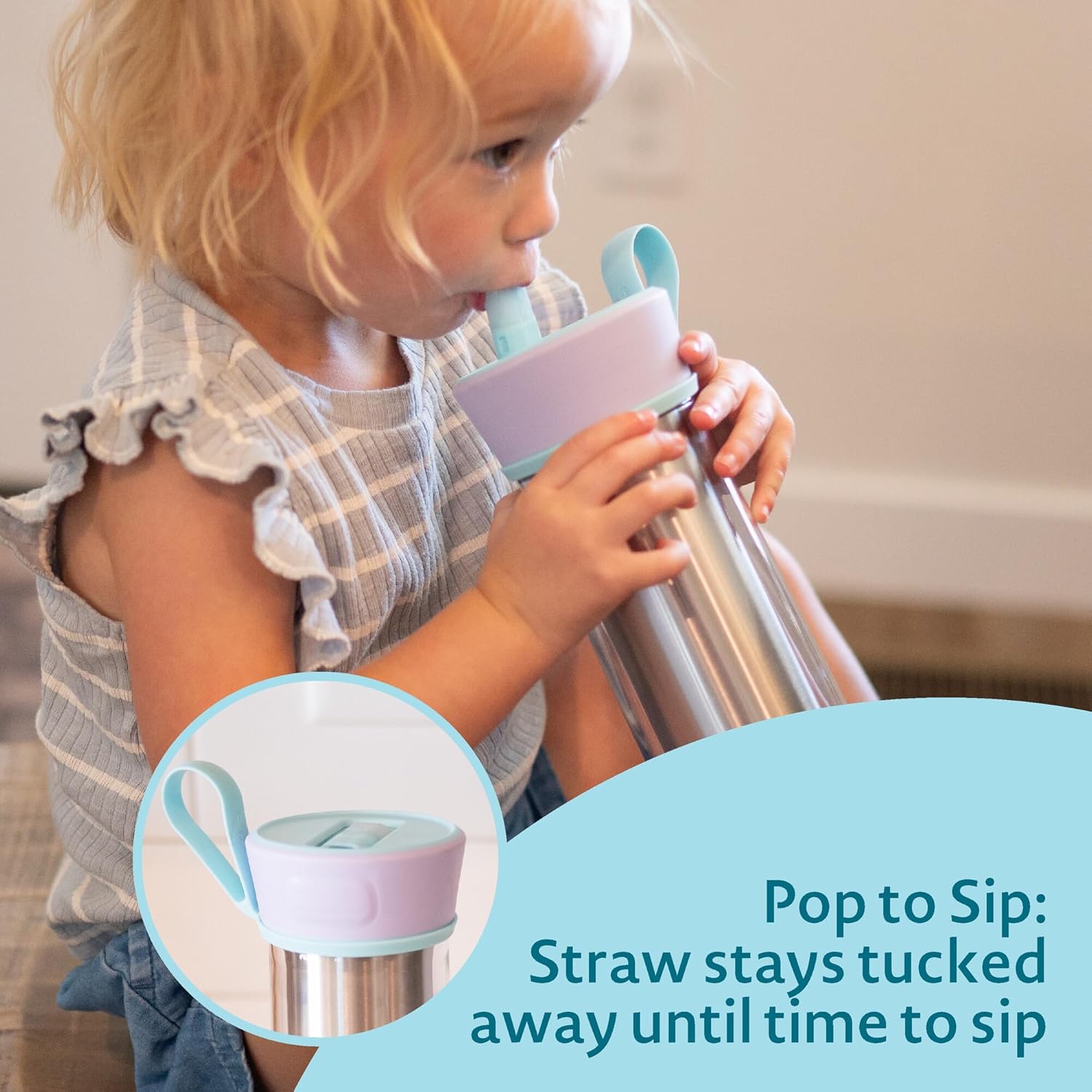 The First Years CoolCore Kids Water Bottle - Leak-Proof Spout & Double-Walled Insulation - 11 Oz Light Blue/Purple