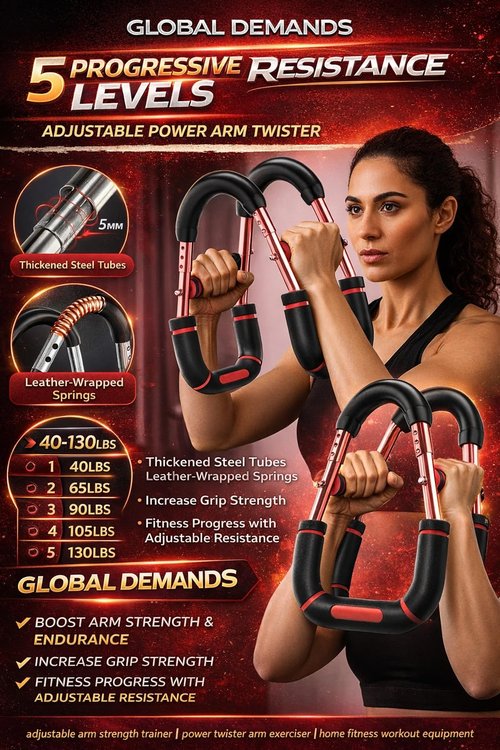 Arm Trainer, Adjustable Twister Arm Chest Exerciser with 2/4 Spring & Training Poster for Men & Women, Detachable Power Twister Home Fitness Equipment Grip Strength Trainer