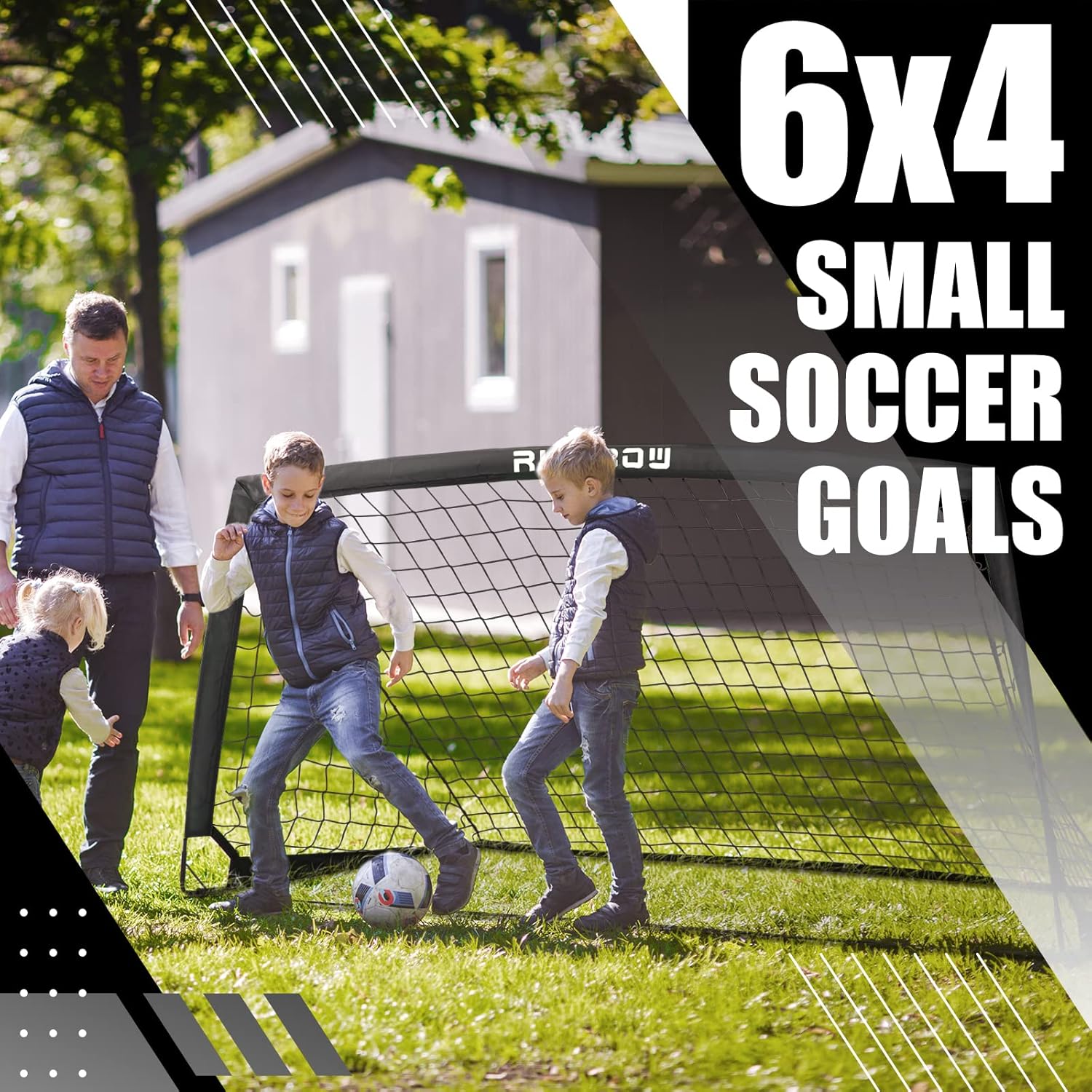 RUNBOW 6x4 FT Kids Soccer Goal with Carry Bag, Portable Folding Soccer Net for Backyard Practice Training, Indoor/Outdoor Use for Youth and Adults