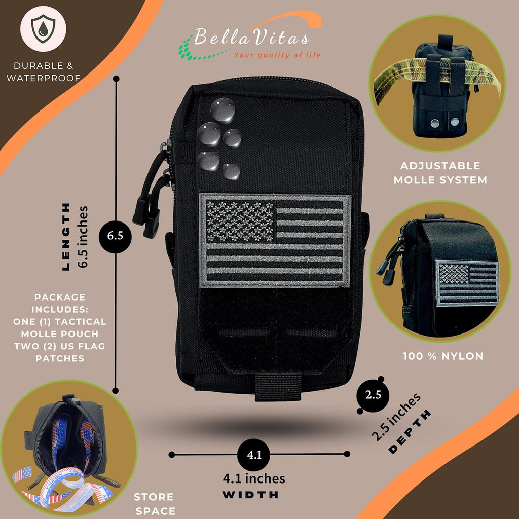Skiennix Tactical Molle Pouch - Small EDC Utility Bag with US Flag Patch | Military Gadget Organizer