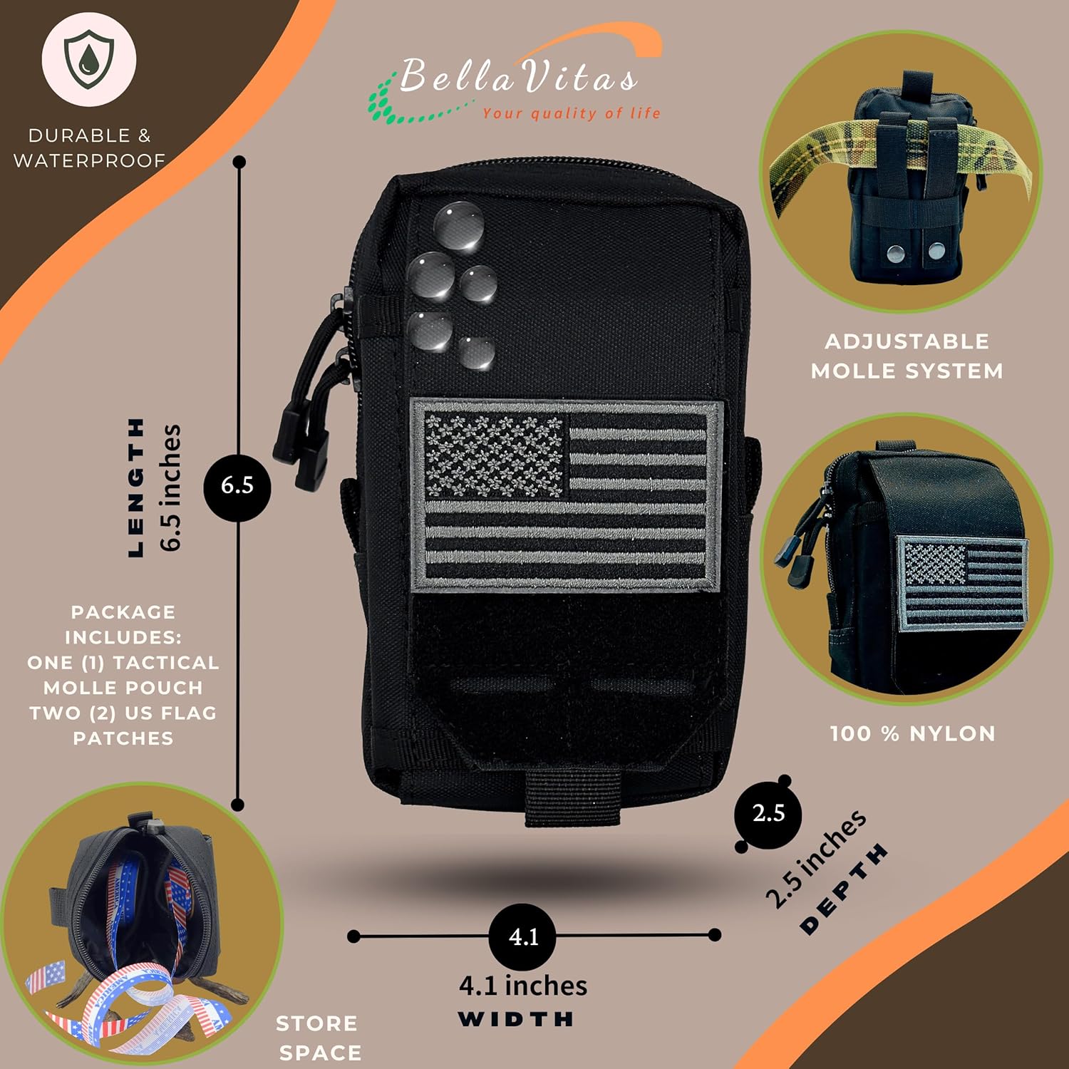 Skiennix Tactical Molle Pouch - Small EDC Utility Bag with US Flag Patch | Military Gadget Organizer