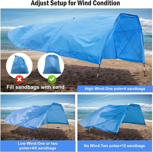 Beach Shade Portable Canopy - 200 Sq. Ft UV Protection Sun Shelter for 4-8 People | Lightweight & Easy Setup (Blue)