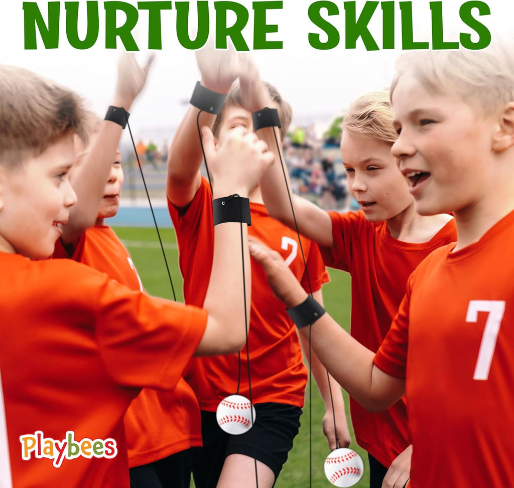 Playbees Reactive Practice Baseballs - Elastic Cord Training Balls for Kids | 6-Pack Fun Outdoor Activity