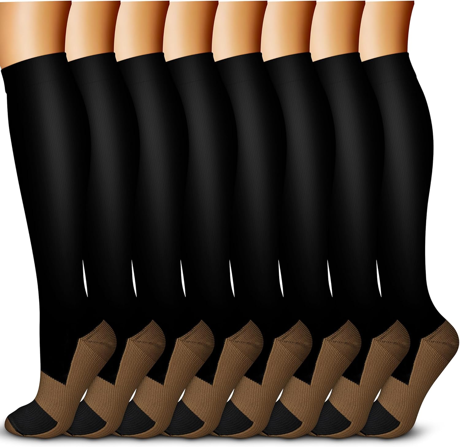 QUXIANG Copper Compression Socks - 8 Pairs for Enhanced Circulation | Ideal for Running & Cycling - 15-20 mmHg
