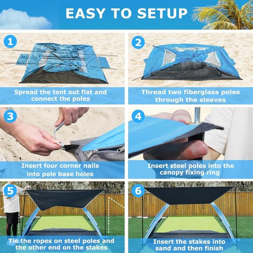 Gorich Beach Tent - Portable Sun Shelter with UPF 50+ UV Protection | Easy Setup for 3-8 People