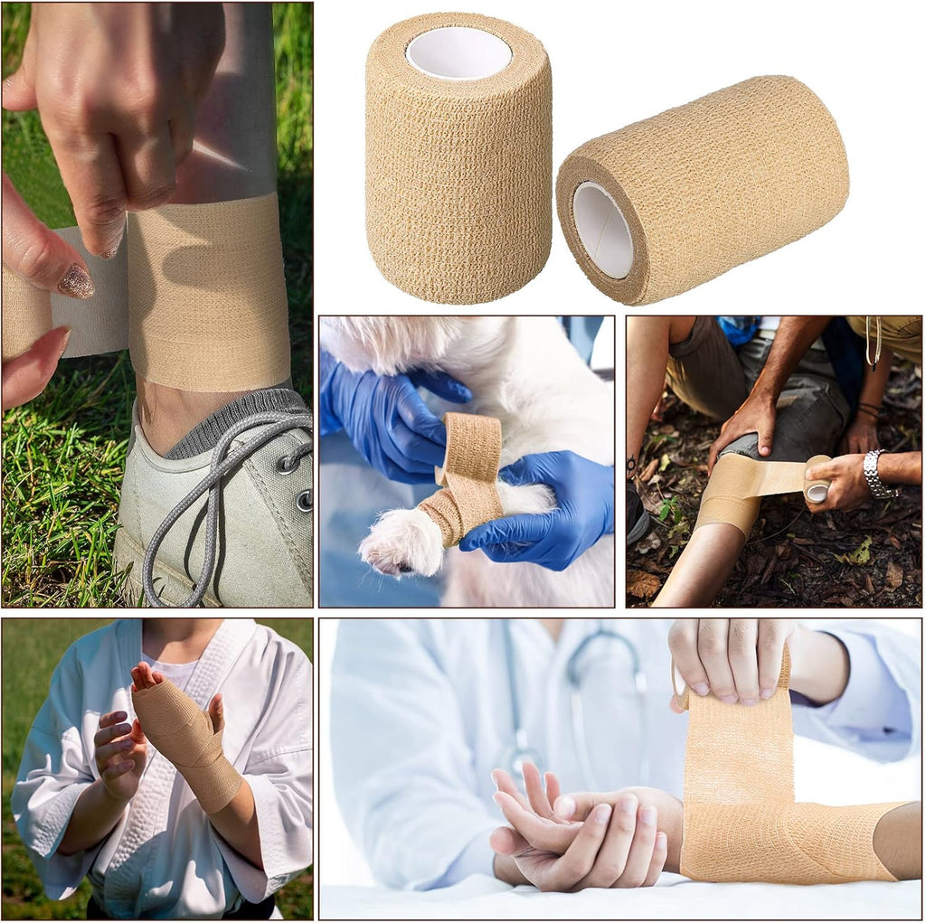 Treela Self-Adhesive Cohesive Bandage Wraps - 64 Pack, 2" x 5 Yards, Elastic & Breathable for Sports & Pets (Beige)