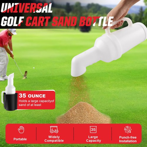 VYYOKMU Universal Golf Cart Sand Bottle with Holder, No Drilling Golf Cart Divot Filler Sand Bottle with Handle for Club Car, EZGO, Yamaha Carts with 1" Square Tube Bracket, Seed Container, 1PCS