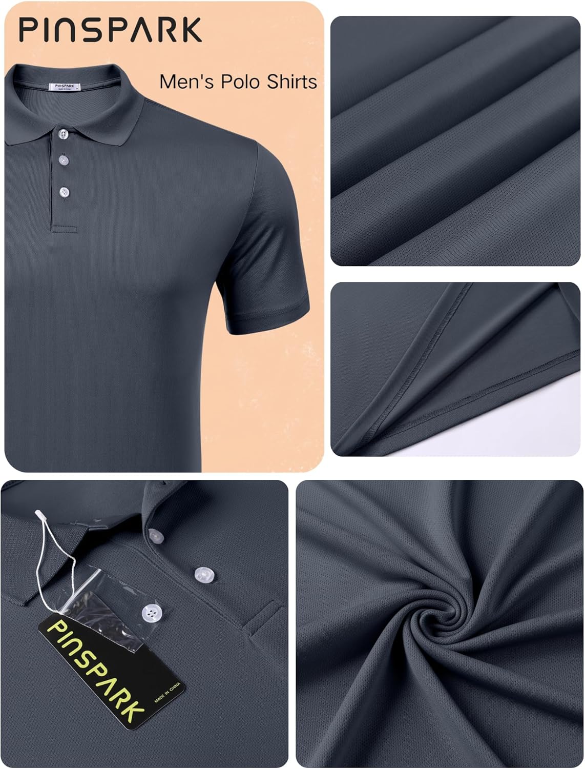 PINSPARK Golf Polo Shirt - Quick Dry Short Sleeve Slim Fit Casual Summer Wear for Men