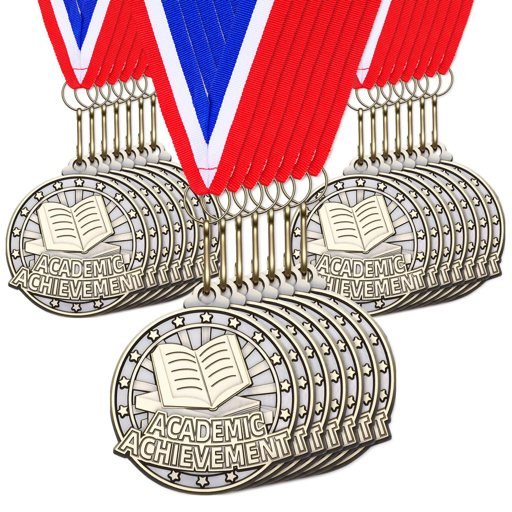 Quelay 30 Pcs 2'' Medals for Awards Winner Bulk with Neck Ribbons Metal Trophy Award Prize Gift for Kids Students Adults School Graduation Participation Competitions(Academic Achievement)