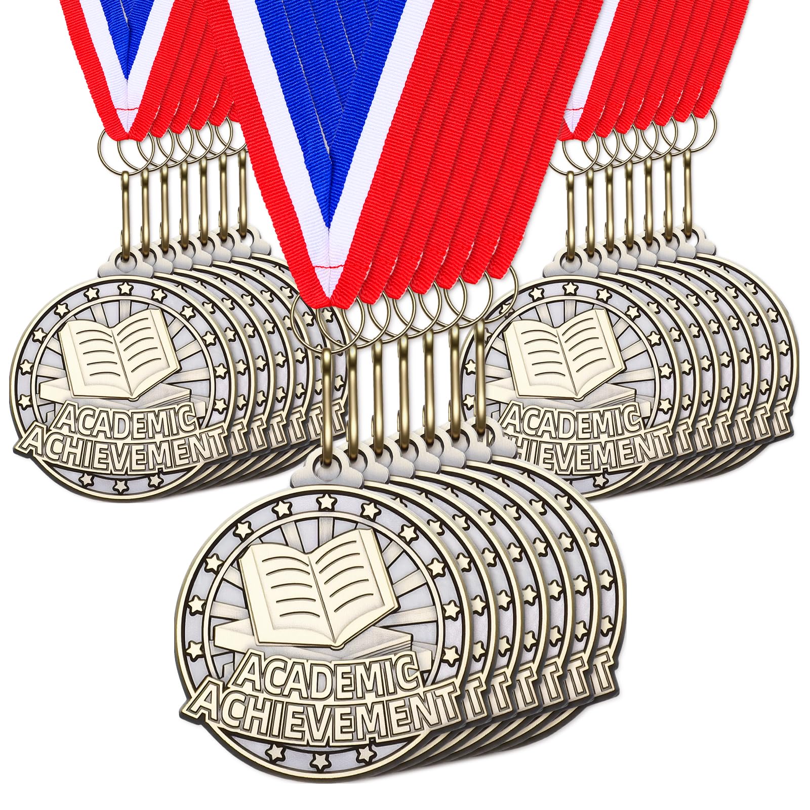 Quelay 30 Pcs 2'' Medals for Awards Winner Bulk with Neck Ribbons Metal Trophy Award Prize Gift for Kids Students Adults School Graduation Participation Competitions(Academic Achievement)