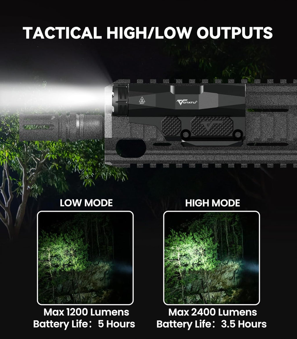 VOTATU ML50 Tactical Flashlight - 2400 Lumens Picatinny/Mlok Weapon Light with Pressure Pad Switch