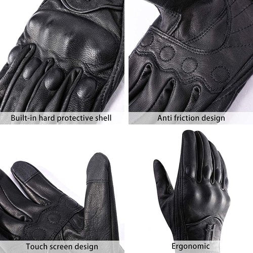 Harssidanzar Leather Motorcycle Gloves - Touchscreen Compatible for Men | GM028