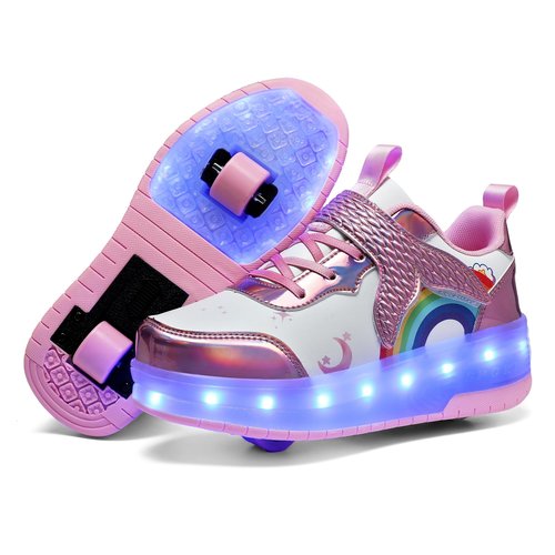 jiandian Roller Skate Shoes for Children/Kids – Detachable Wheels Sneakers for Boys & Girls | Fun, Safe & Stylish Roller Shoes Pink