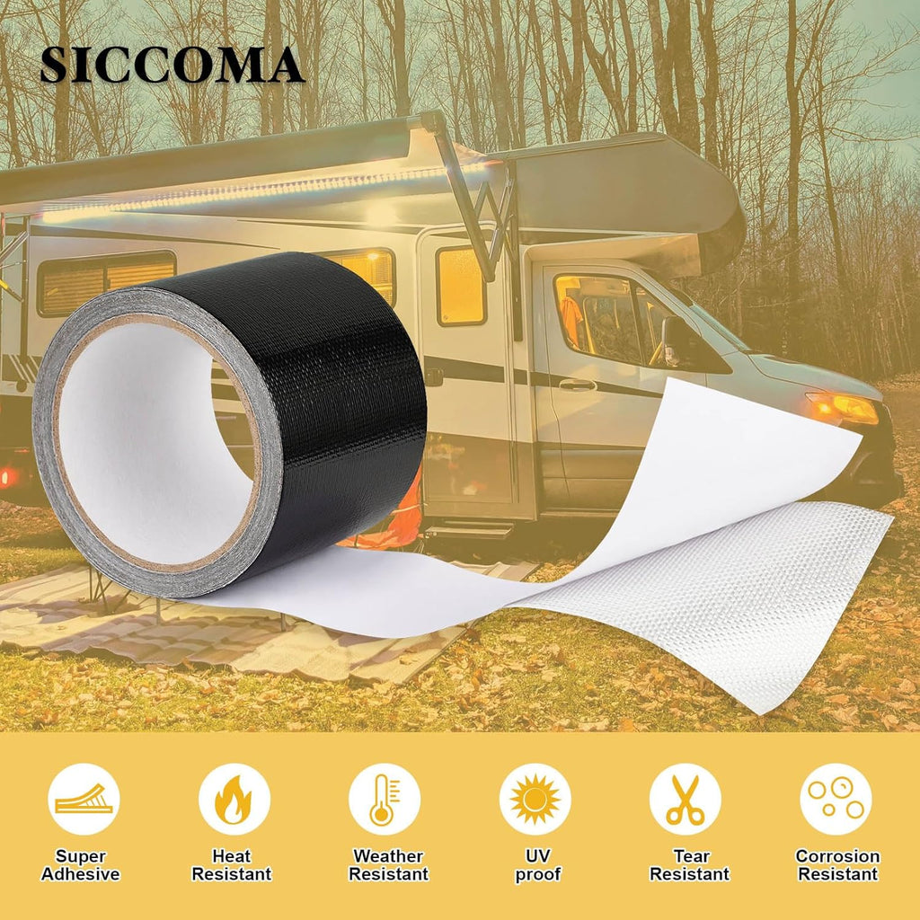 Skiennix RV Awning Repair Tape - Heavy Duty Waterproof Patch for Tents, Canopies & Covers | Black 3" x 24.6'