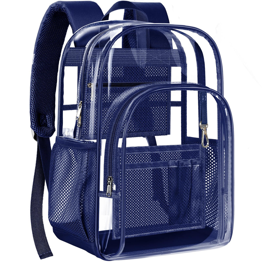 PAMANO Clear Backpack, Heavy Duty Transparent Backpack with Reinforced Bottom See Through for College, Travel, Workplace Security, Navy
