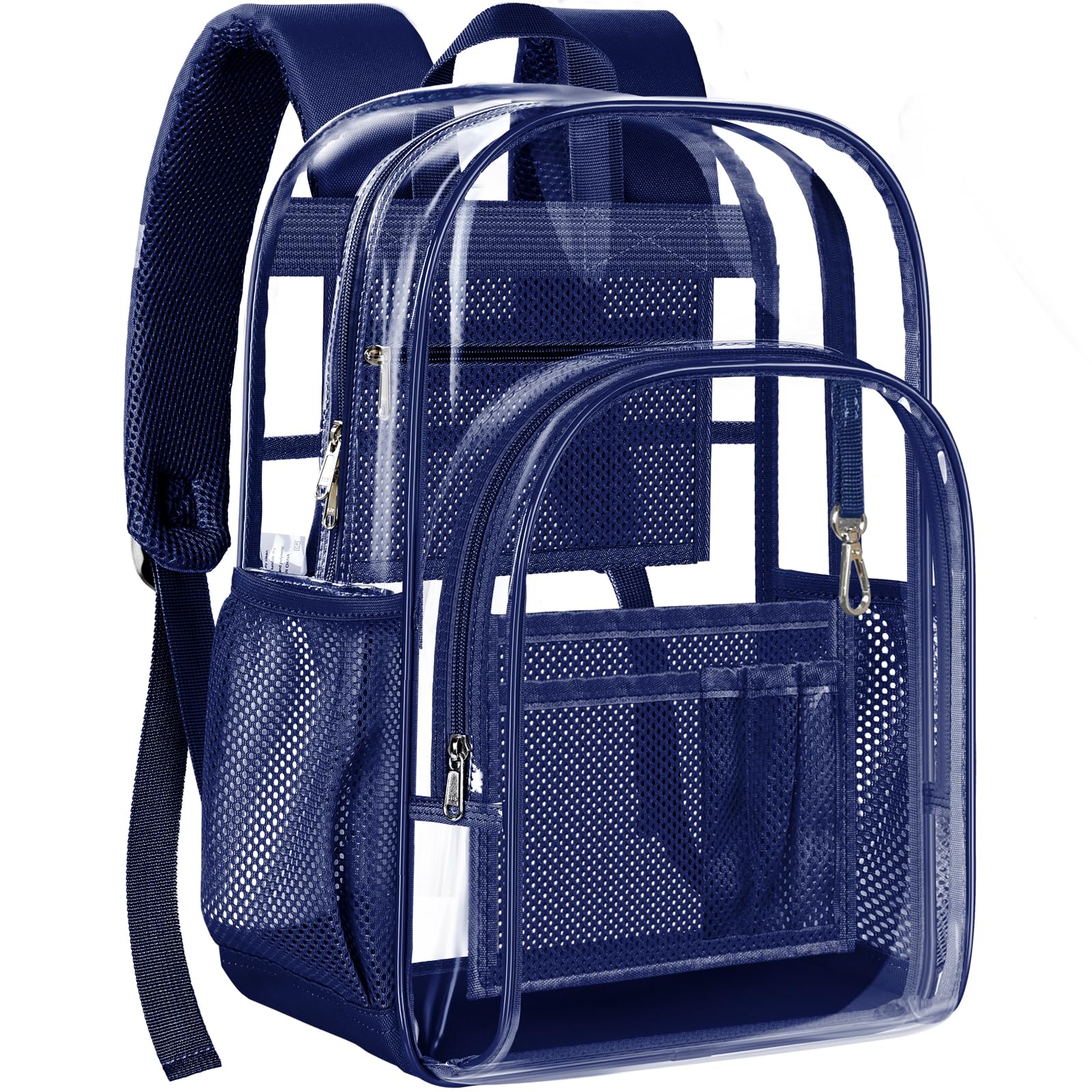 PAMANO Clear Backpack, Heavy Duty Transparent Backpack with Reinforced Bottom See Through for College, Travel, Workplace Security, Navy