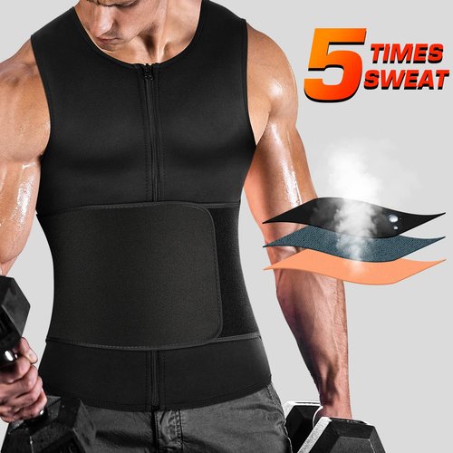 Cimkiz Mens Sweat Sauna Vest for Waist Trainer Zipper Neoprene Tank Top, Adjustable Sauna Workout Zipper Suit (Black, 4X-Large)