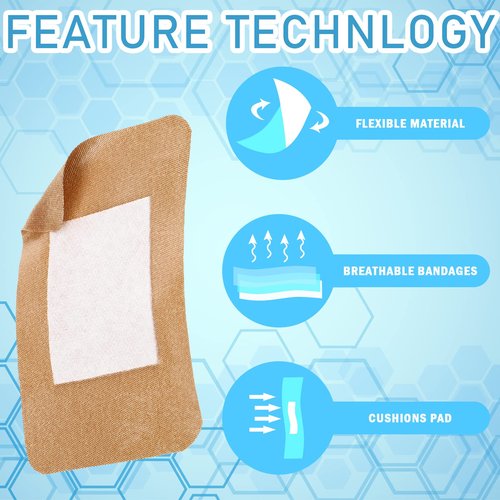 Marsui 100 Pcs Large Bandages 3 x 4 Inch Wound Care Flexible Adhesive Bandages Latex Free Fabric for and Protect Wounds Large Size for First Aid Wound Care Assorted
