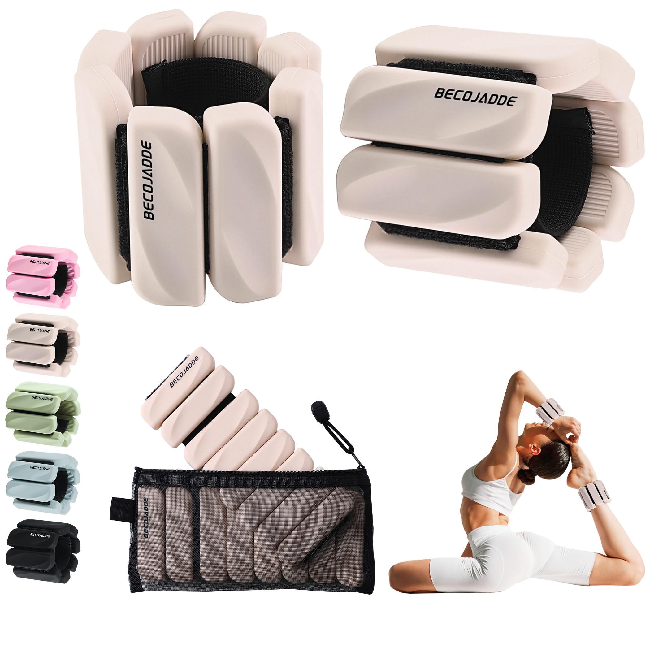 BECOJADDE Ankle Weights Set of 2 (1 lb/2 lb Each) for Women Men Adjustable Wrist Bracelet for Home Gym Weighted Bangles Wristbands Leg Arm Weights for Walking Swimming Running Pilates Yoga Gym