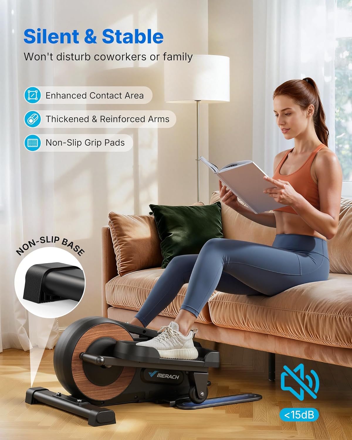 Skiennix Under Desk Elliptical Machine - Quiet Seated Pedal Exerciser with 8 Resistance Levels | Portable Fitness for Seniors