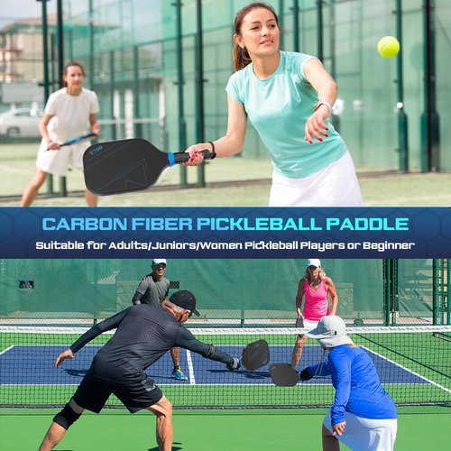 TITECK Pickleball Paddles: Carbon Fiber Pickleball Paddle with T700 Textured 16mm Power Polymer Core Lightweight Pickleball Racket for Strong Spin Training Indoor/Outdoor (Black)
