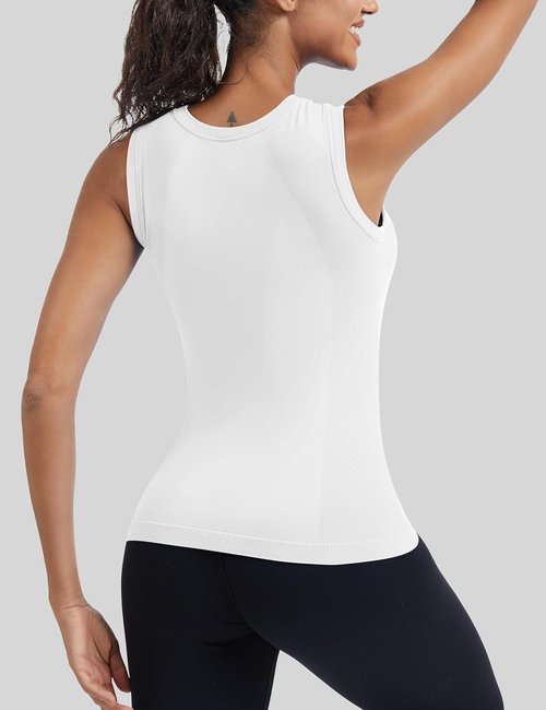 MathCat Women's Seamless Workout Tank Top - Built-In Bra & Sleeveless Design | White Athletic Yoga Shirt