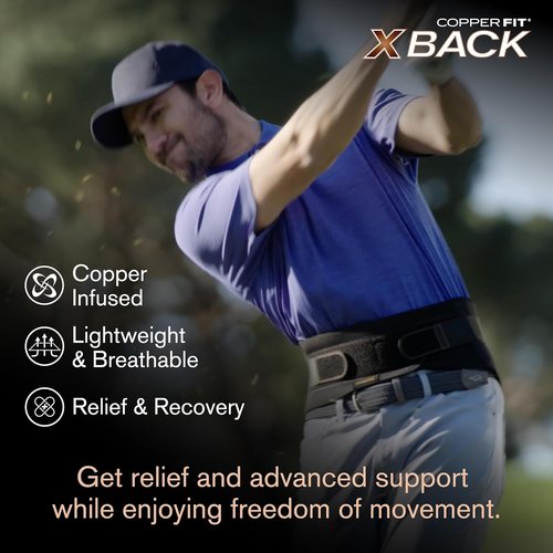 Copper Fit X-Back Brace | Adjustable Lumbar Support for Lower Back Pain Relief (Small/Medium)