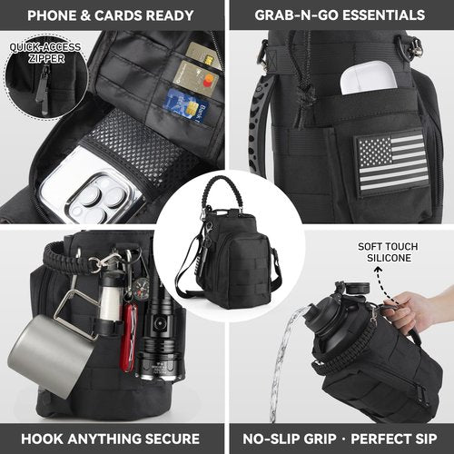 Bumotse Water Bottle Holder With Strap for 40/64/87Oz, Hands Free Crossbody Lightweight Bag With Phone Pocket & Card Slot, Insulated Sling for Hiking Gym Dog Walking