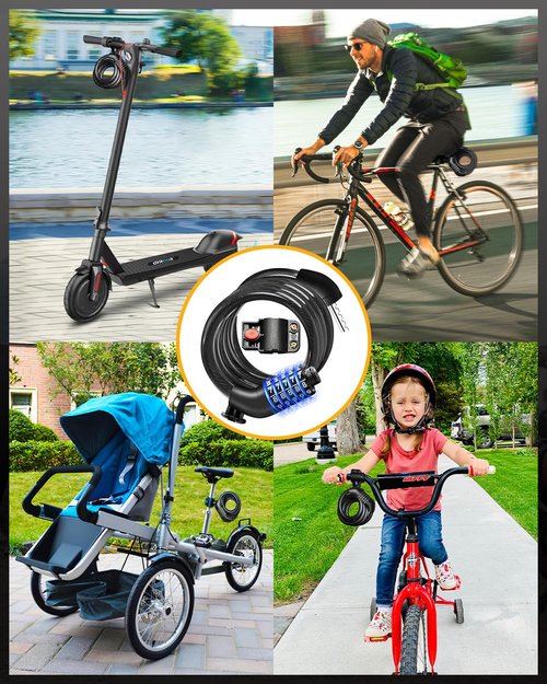 5-Digit Combination Bike Lock - High Security Braided Cable (4ft x 1/2in) with Mounting Bracket, Keyless Anti-Theft for Bicycle, Scooter, Weatherproof