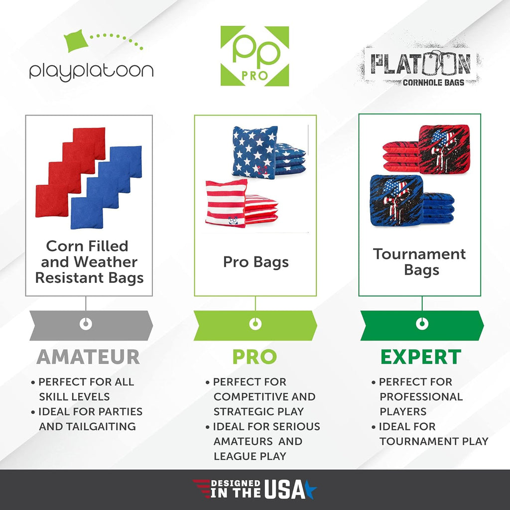 Play Platoon Pro Cornhole Bags - Set of 8 Dual-Sided Slick & Sticky Competition Bags | Tournament Series