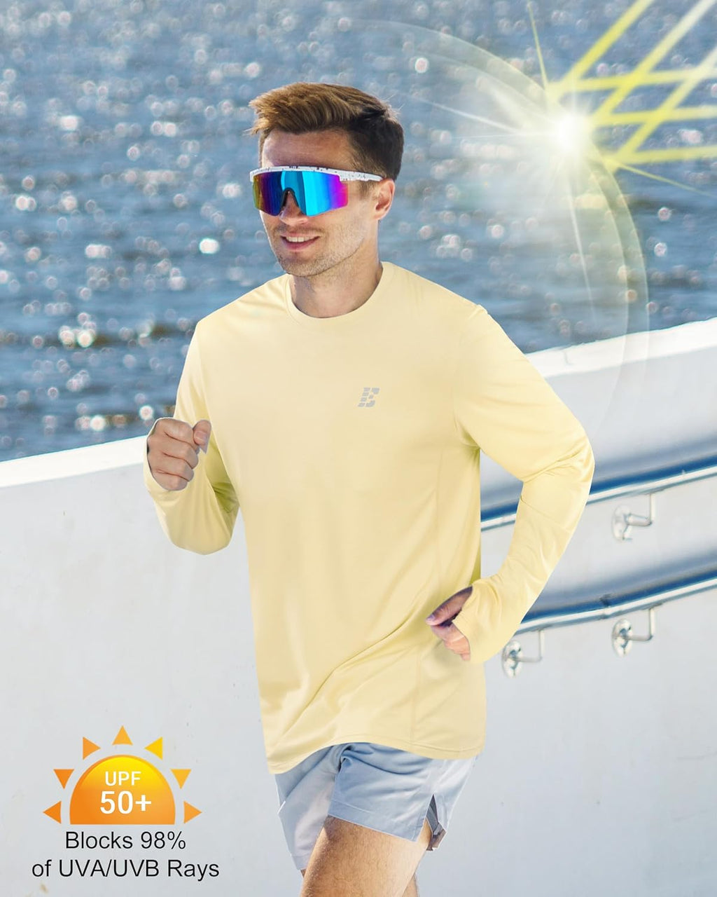 Skiennix Men's UPF 50+ Sun Protection Shirt - UV Long Sleeve Swim Rash Guard | Quick Dry & Lightweight
