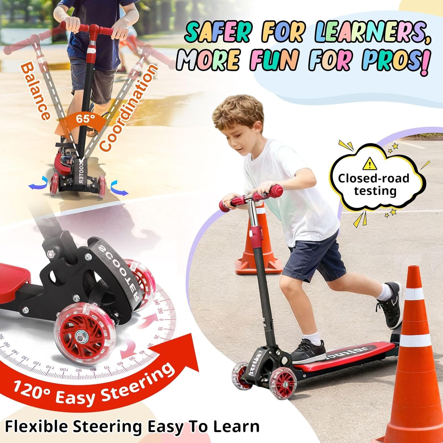 **Kick Scooter for Kids by [Brand Name] - Light-Up 3-Wheel Design | Adjustable Height for Ages 3-7**