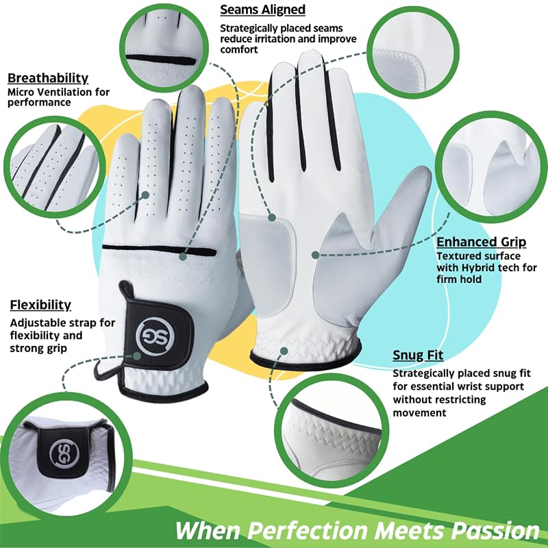 All-Weather Golf Gloves Pack of 5 for Right-Handed Players - White Microfiber & Leather
