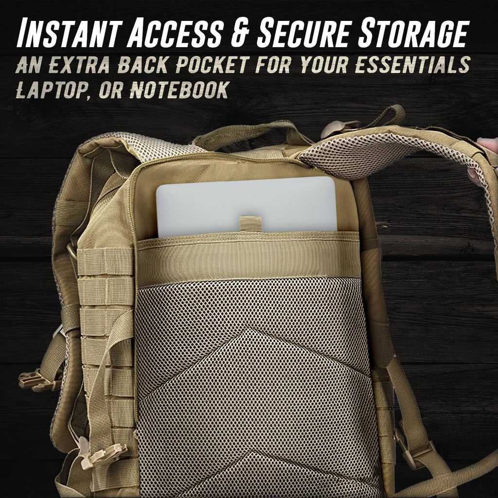 Tru Salute 45L Military Tactical Backpack - Large Army Assault Pack | Molle Bug Out Bag (Tan)
