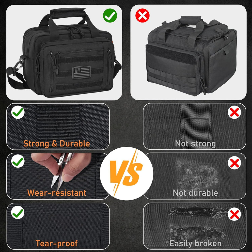 Skiennix Pistol Case - Durable Gun Range Bag for 2 Pistols & 6 Magazines | Lockable Zipper Design