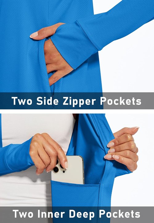 MAGCOMSEN Women's Lightweight Athletic Jacket - UPF 50+ Sun Protection | Full Zip, Long Sleeve, Outdoor Pockets