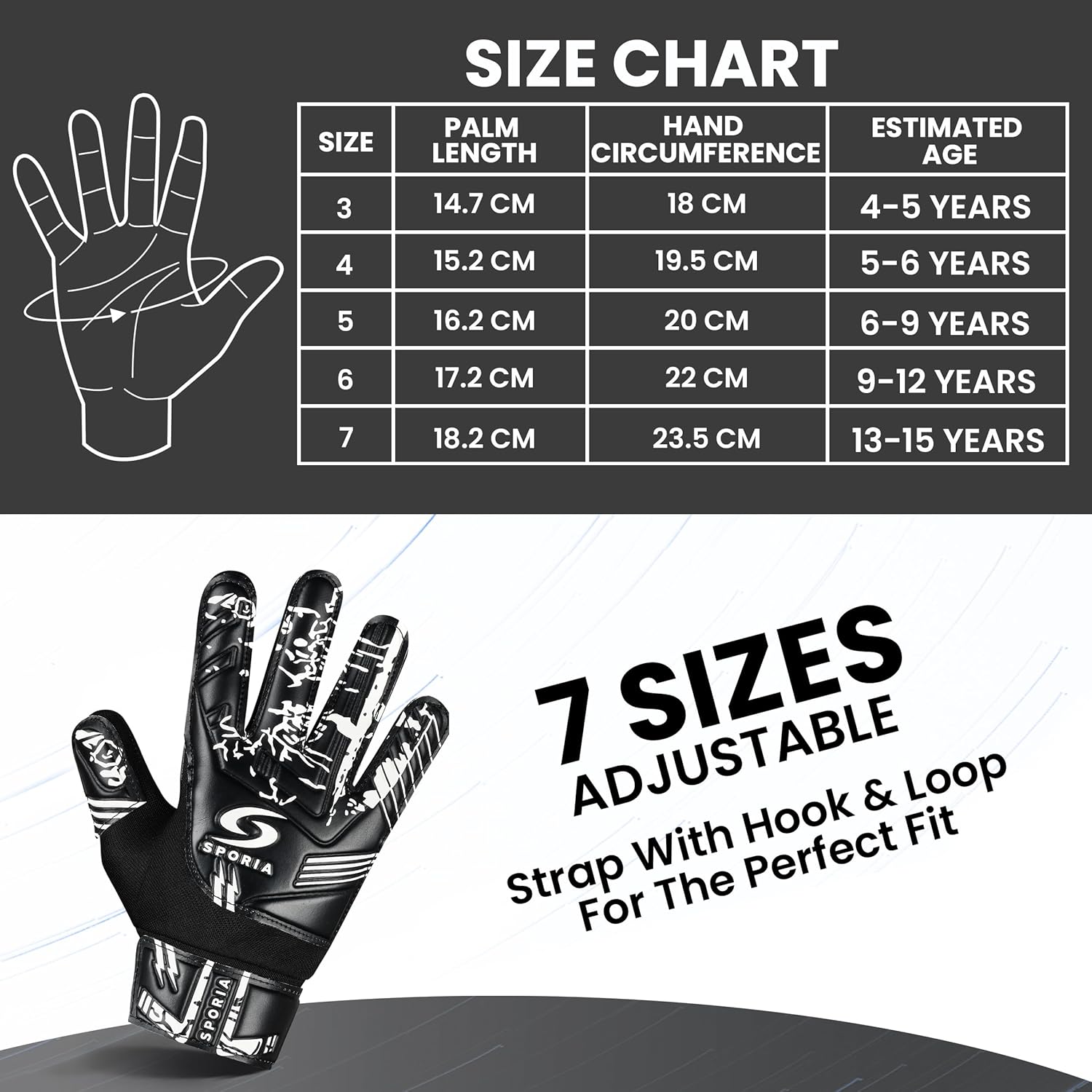 SPORIA Goalie Gloves for Youth - Double Wrist Protection | Non-Slip Latex Soccer Gloves for Kids